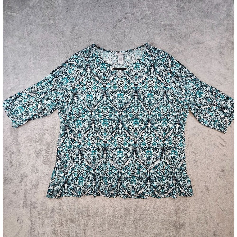 Catherines Top Women's 3X Multicolor Paisley Peek A Boo‎ Shoulder Half Sleeve
